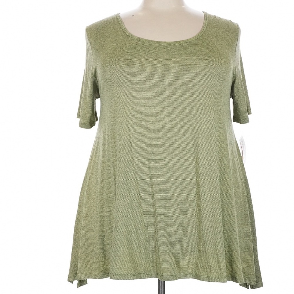 LuLaRoe Womens Top Size 3XL Perfect T Green Solid Micro Stripe Short Sleeve NWT